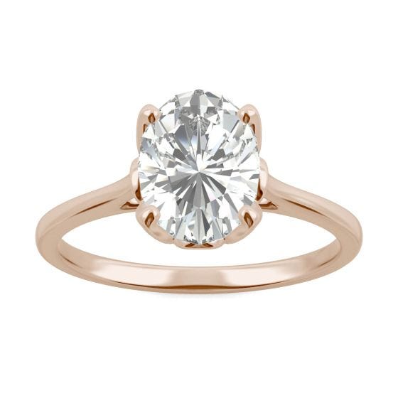 2.10 CTW DEW Oval Forever One Moissanite Tulip Solitaire Engagement Ring 14K Rose Gold