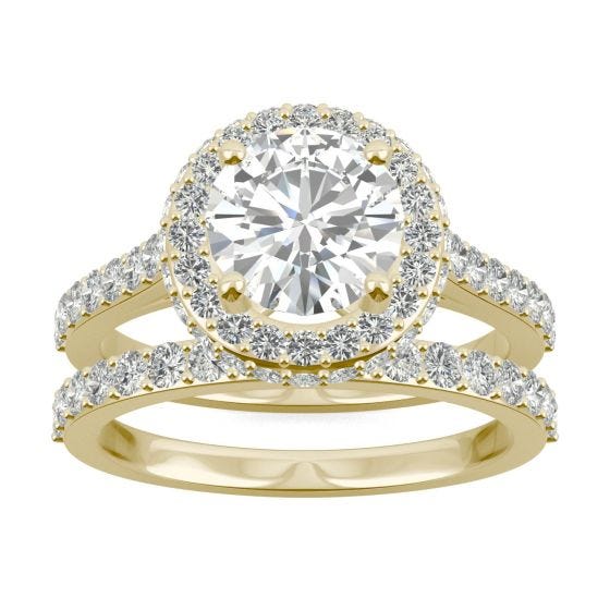 2.56 CTW DEW Round Forever One Moissanite Double Halo Bridal Set Ring 14K Yellow Gold