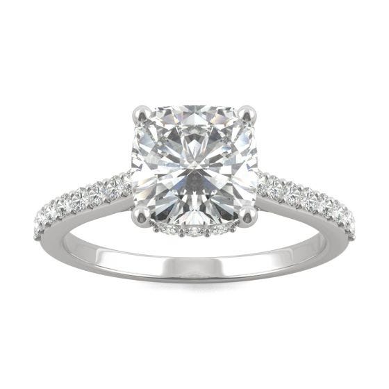 2.16 CTW DEW Cushion Forever One Moissanite Hidden Accents Engagement Ring 14K White Gold