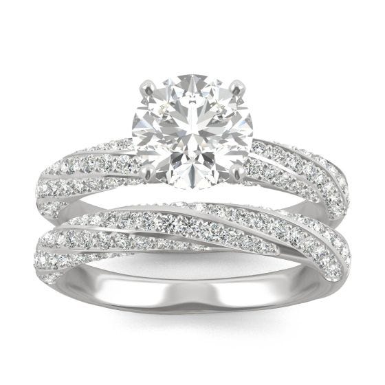 14k Real White Gold 2.60 Ct Round Cut Diamond Bridal Band Engagement Ring Set 