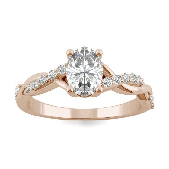 1.11 CTW DEW Oval Forever One Moissanite Twist Engagement Ring 14K Rose Gold