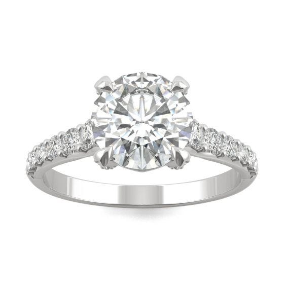 2.42 CTW DEW Round Forever One Moissanite Side-Stone Solitaire with Gallery Accents Engagement Ring Platinum