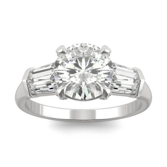 2.80 CTW DEW Round Forever One Moissanite Baguette Accented Engagement Ring Platinum