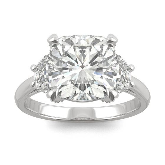 3.93 CTW DEW Cushion Forever One Moissanite Half Moon Accented Engagement Ring Platinum