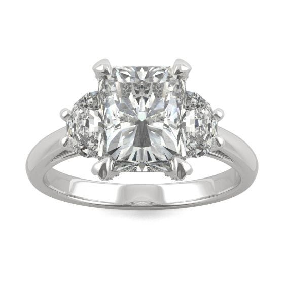 3.47 CTW DEW Radiant Forever One Moissanite Half Moon Accented Engagement Ring Platinum