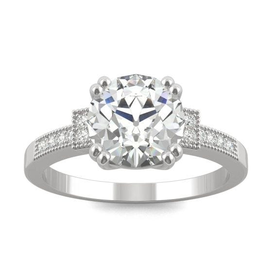 2.11 CTW DEW Round Forever One Moissanite Old European Cut Vintage Style Engagement Ring 14K White Gold