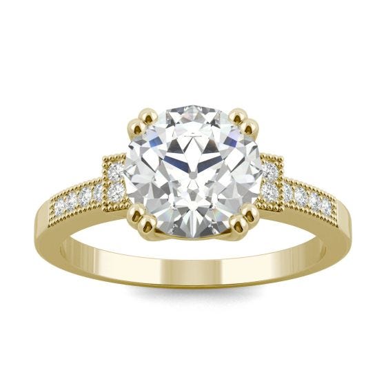2.11 CTW DEW Round Forever One Moissanite Old European Cut Vintage Style Engagement Ring 14K Yellow Gold
