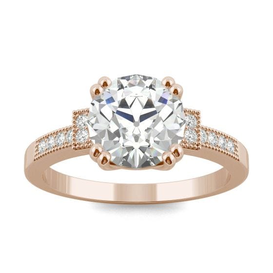 2.11 CTW DEW Round Forever One Moissanite Old European Cut Vintage Style Engagement Ring 14K Rose Gold