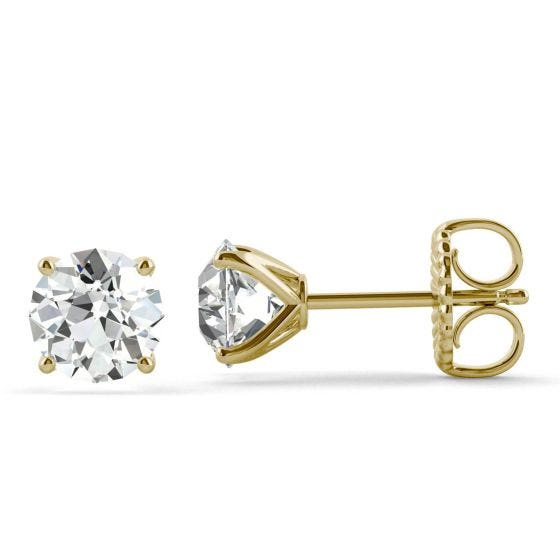 2.20 CTW DEW Round Forever One Moissanite Old European Cut Four Prong Martini Solitaire Stud Earrings 14K Yellow Gold