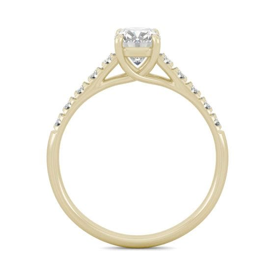 Elongated Cushion Side-Stone Moissanite Engagement Ring in 14K Yellow Gold