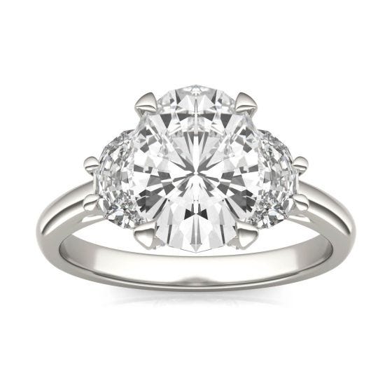 3.75 CTW DEW Oval Forever One Moissanite Half Moon Accented Engagement Ring Platinum