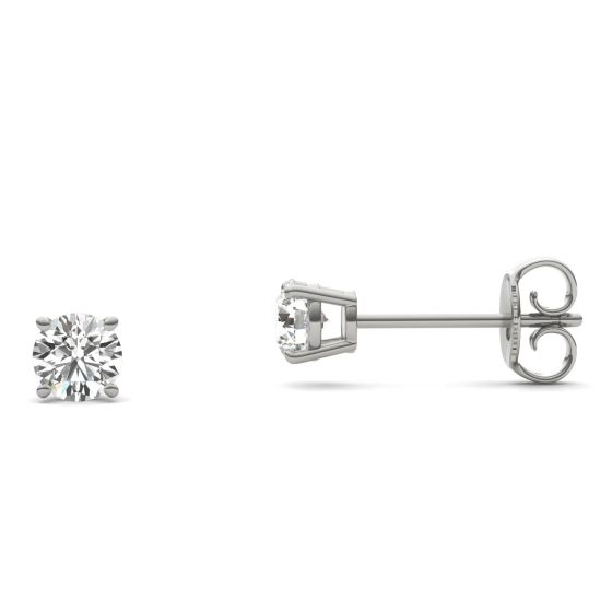 1/2 CTW Round Caydia Lab Grown Diamond Four Prong Solitaire Stud Earrings 14K White Gold Stone Color F
