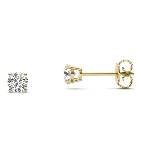 1/2 CTW Round Caydia Lab Grown Diamond Four Prong Solitaire Stud Earrings 14K Yellow Gold Stone Color F