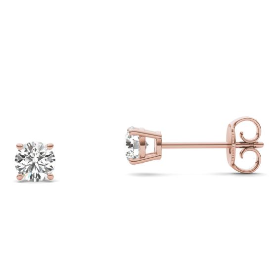 1/2 CTW Round Caydia Lab Grown Diamond Four Prong Solitaire Stud Earrings 14K Rose Gold Stone Color F