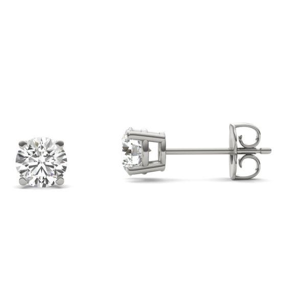 1 CTW Round Caydia Lab Grown Diamond Four Prong Solitaire Stud Earrings 14K White Gold Stone Color E