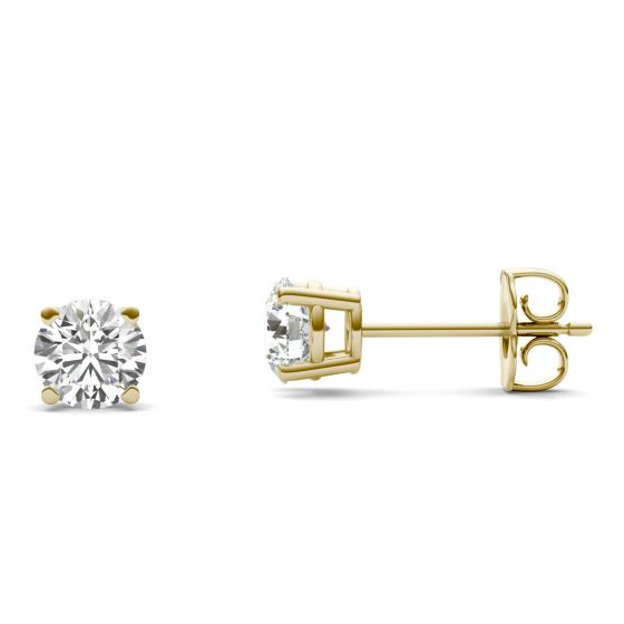 1 CTW Round Caydia Lab Grown Diamond Four Prong Solitaire Stud Earrings 14K Yellow Gold Stone Color E