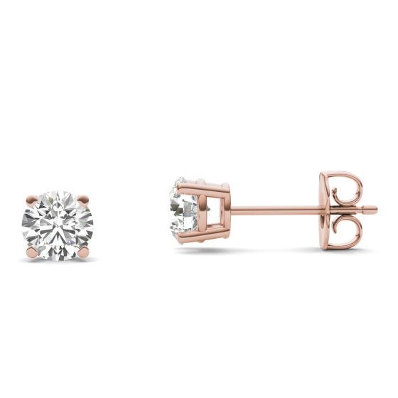 1 CTW Round Caydia Lab Grown Diamond Four Prong Solitaire Stud Earrings 18K Rose Gold