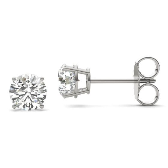 1 1/2 CTW Round Caydia Lab Grown Diamond Four Prong Solitaire Stud Earrings 14K White Gold Stone Color E