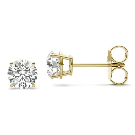 1 1/2 CTW Round Caydia Lab Grown Diamond Four Prong Solitaire Stud Earrings 18K Yellow Gold Stone Color E