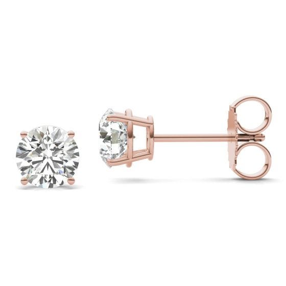 1 1/2 CTW Round Caydia Lab Grown Diamond Four Prong Solitaire Stud Earrings 14K Rose Gold Stone Color E