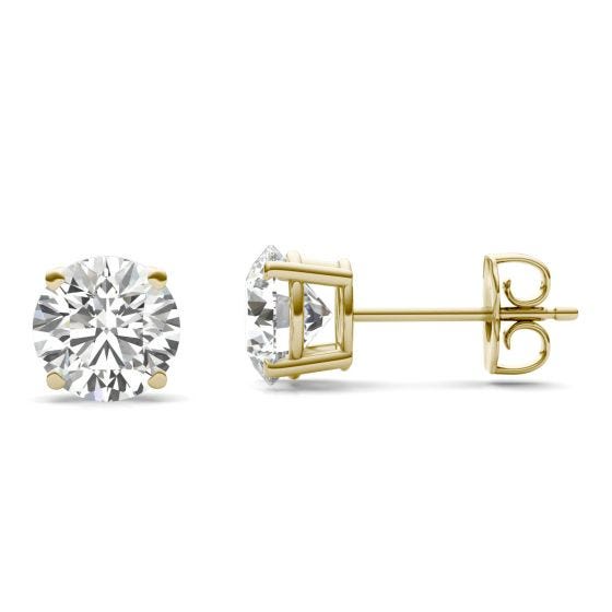 2 CTW Round Caydia Lab Grown Diamond Four Prong Solitaire Stud Earrings 14K Yellow Gold Stone Color E