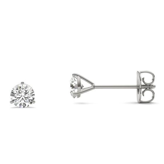 1/2 CTW Round Caydia Lab Grown Diamond Three Prong Martini Solitaire Stud Earrings 18K White Gold Stone Color F