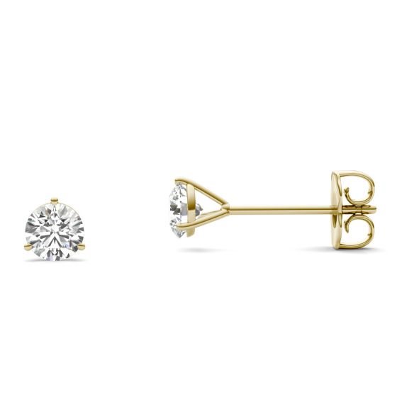 1/2 CTW Round Caydia Lab Grown Diamond Three Prong Martini Solitaire Stud Earrings 14K Yellow Gold Stone Color F
