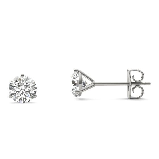 1 CTW Round Caydia Lab Grown Diamond Three Prong Martini Solitaire Stud Earrings 14K White Gold Stone Color E