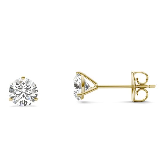 1 CTW Round Caydia Lab Grown Diamond Three Prong Martini Solitaire Stud Earrings 14K Yellow Gold Stone Color E