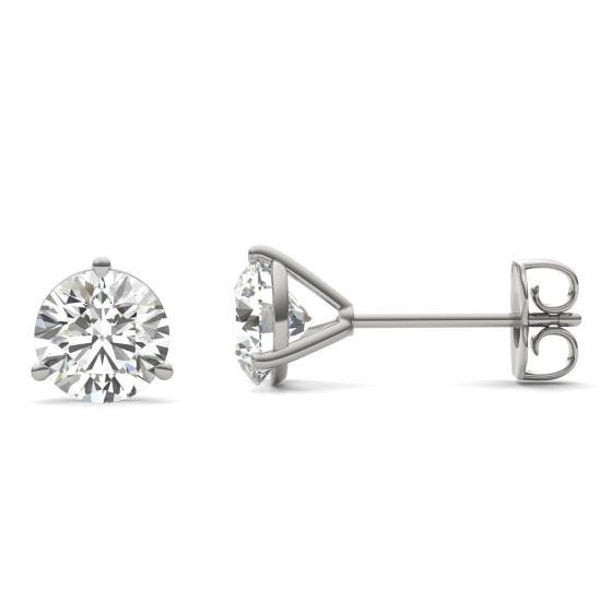 1 1/2 CTW Round Caydia Lab Grown Diamond Three Prong Martini Solitaire Stud Earrings 14K White Gold Stone Color E