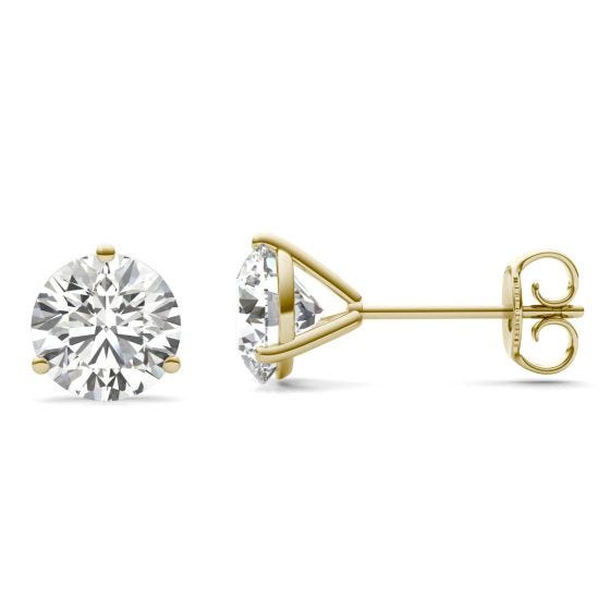 2 CTW Round Caydia Lab Grown Diamond Three Prong Martini Solitaire Stud Earrings 14K Yellow Gold Stone Color E