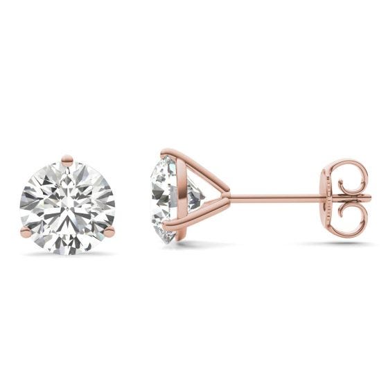 2 CTW Round Caydia Lab Grown Diamond Three Prong Martini Solitaire Stud Earrings 14K Rose Gold