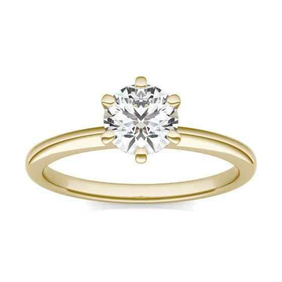 3/4 CTW Round Caydia Lab Grown Diamond Six Prong Solitaire Engagement Ring 18K Yellow Gold
