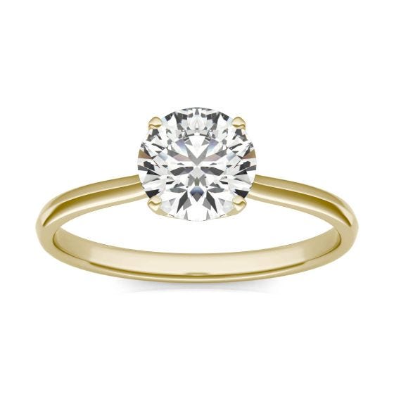1 CTW Round Caydia Lab Grown Diamond Signature Four Prong Solitaire Engagement Ring 18K Yellow Gold