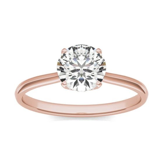 1 CTW Round Caydia Lab Grown Diamond Signature Four Prong Solitaire Engagement Ring 18K Rose Gold