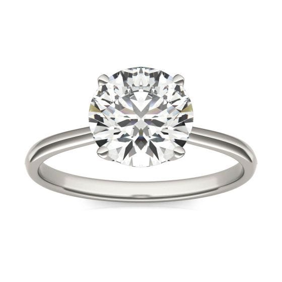 2 CTW Round Caydia Lab Grown Diamond Signature Four Prong Solitaire Engagement Ring 18K White Gold