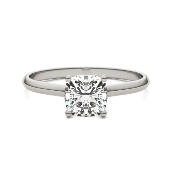 Cushion Caydia Lab Grown Diamond Signature Solitaire Engagement Ring in 18K White Gold