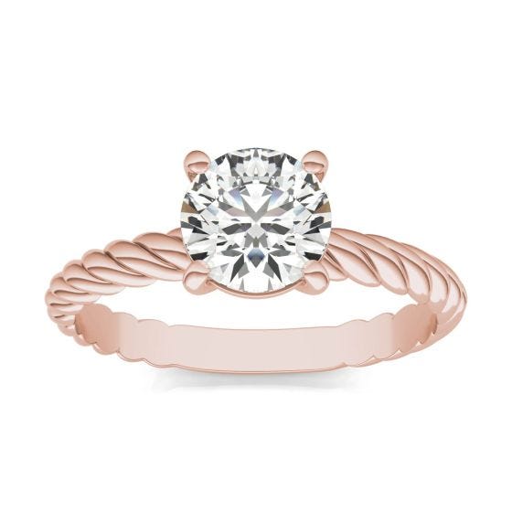 1 CTW Round Caydia Lab Grown Diamond Twist Solitaire Engagement Ring 18K Rose Gold