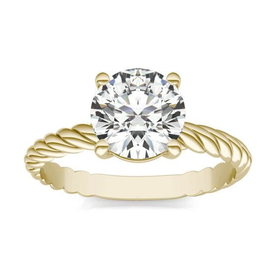1 1/2 CTW Round Caydia Lab Grown Diamond Twist Solitaire Engagement Ring 18K Yellow Gold