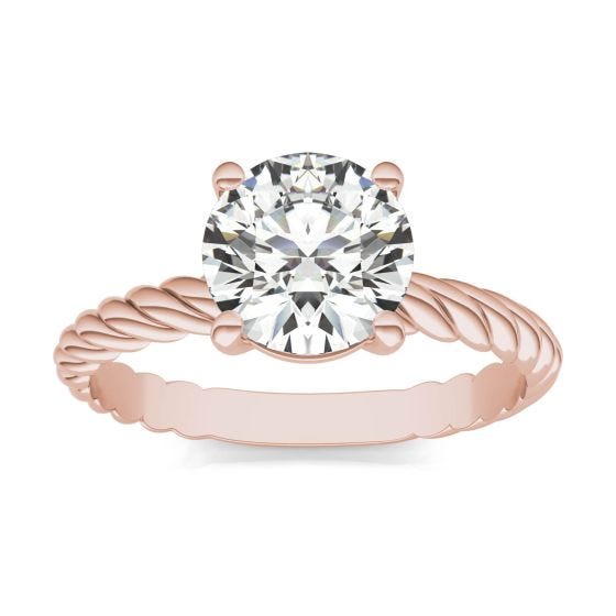 1 1/2 CTW Round Caydia Lab Grown Diamond Twist Solitaire Engagement Ring 14K Rose Gold