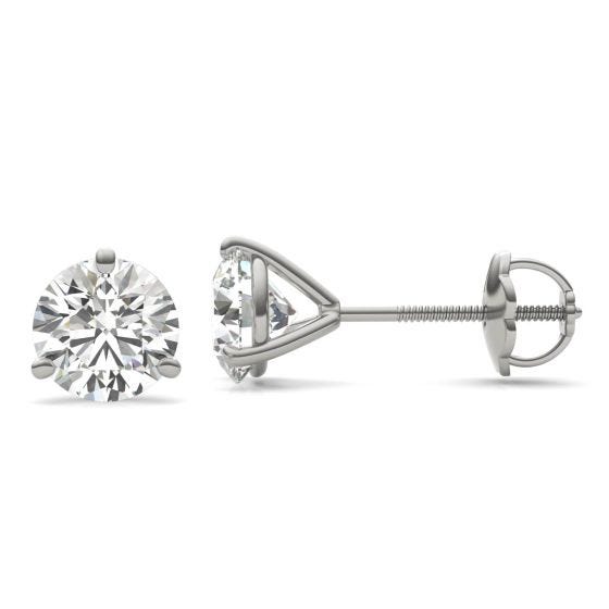 2 CTW Round Caydia Lab Grown Diamond Three Prong Solitaire Stud Screw-Back Earrings 18K White Gold