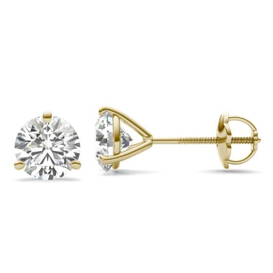 2 CTW Round Caydia Lab Grown Diamond Three Prong Solitaire Stud Screw-Back Earrings 14K Yellow Gold