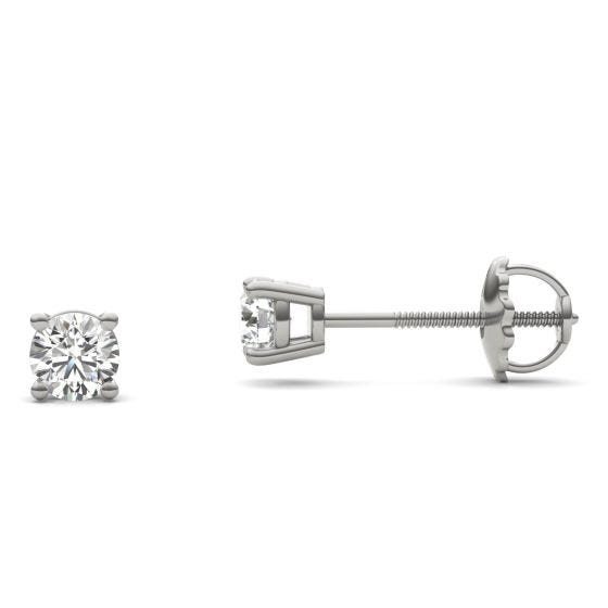 1/2 CTW Round Caydia Lab Grown Diamond Four Prong Solitaire Stud Screw-Back Earrings 14K White Gold