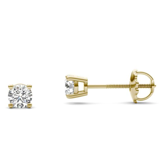 1/2 CTW Round Caydia Lab Grown Diamond Four Prong Solitaire Stud Screw-Back Earrings 18K Yellow Gold