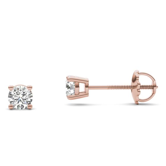 1/2 CTW Round Caydia Lab Grown Diamond Four Prong Solitaire Stud Screw-Back Earrings 14K Rose Gold