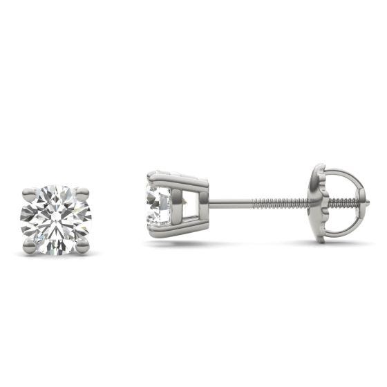 1 CTW Round Caydia Lab Grown Diamond Four Prong Solitaire Stud Screw-Back Earrings 18K White Gold