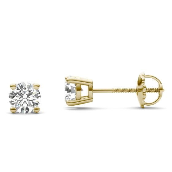 1 CTW Round Caydia Lab Grown Diamond Four Prong Solitaire Stud Screw-Back Earrings 14K Yellow Gold