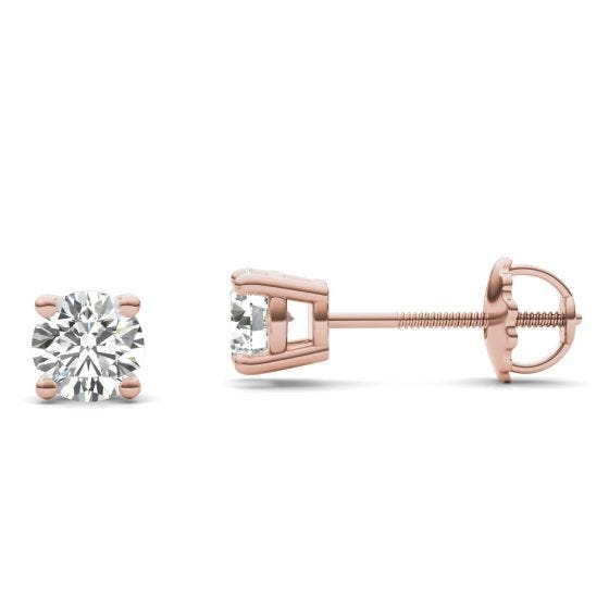 1 CTW Round Caydia Lab Grown Diamond Four Prong Solitaire Stud Screw-Back Earrings 14K Rose Gold