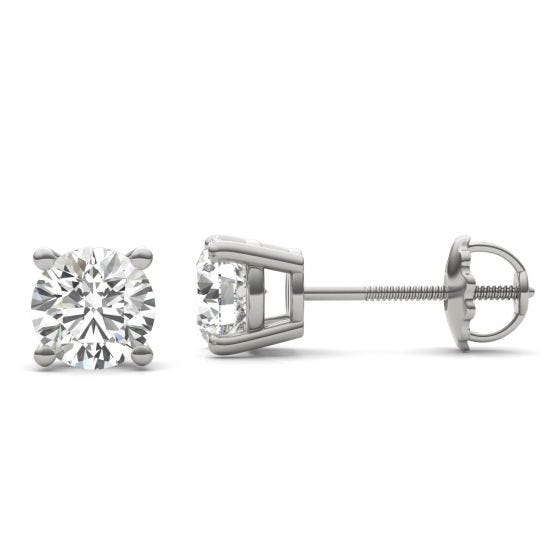 1 1/2 CTW Round Caydia Lab Grown Diamond Four Prong Solitaire Stud Screw-Back Earrings 14K White Gold