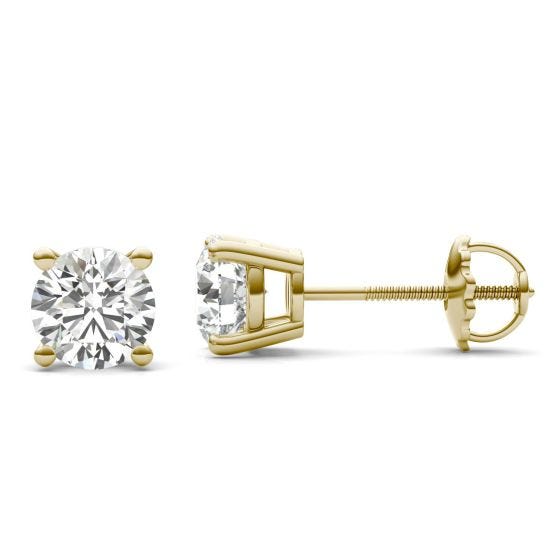 1 1/2 CTW Round Caydia Lab Grown Diamond Four Prong Solitaire Stud Screw-Back Earrings 14K Yellow Gold